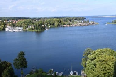 View of the harbour of the colourful harbour town of Röbel Müritz in the Mecklenburg Lake District