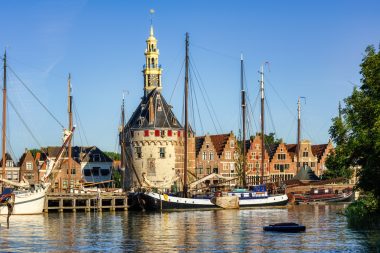 Historic tower Hoofttoren in the harbour of Hoorn