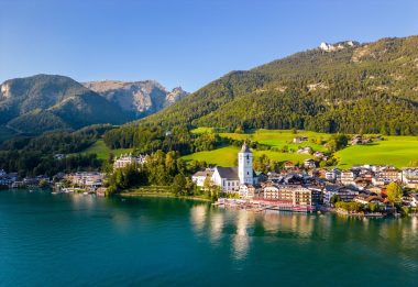Beautiful aerial view of the popular Wolfgangsee